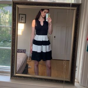 Suzy Shier Black and white Parisian style midi dress